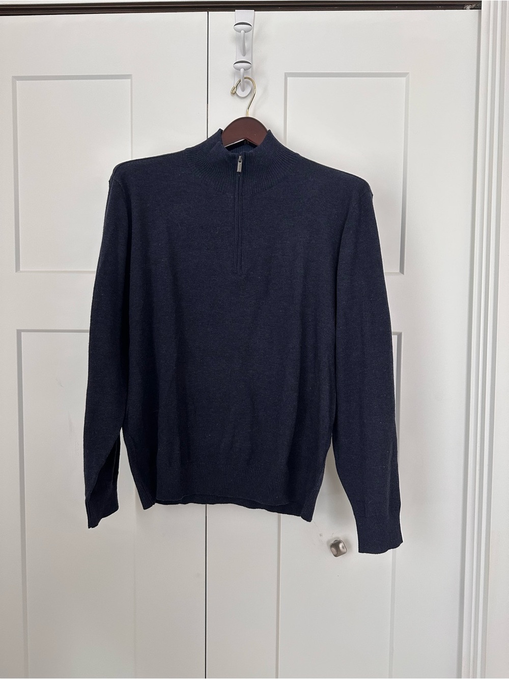 Men's Tricots St Raphael Half-Zip Mock Neck Sweater - Heathered Navy
